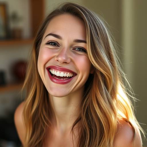 A portrait of Emily Carter, radiating positivity and excitement.
