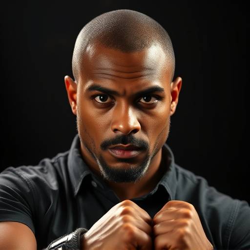 A professional headshot of Marcus Johnson, a serious and skilled stage combat instructor.
