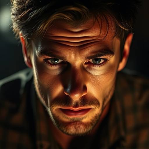 An actor intensely focused, delving into the emotional depths of a character during a method acting exercise.
